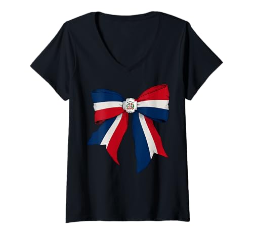 Damen Dominikanische Republik Dominikanische Stolz Flagge Mädchen Kokette Schleife T-Shirt mit V-Ausschnitt Damen Dominikanische Republik Dominikanische Stolz Flagge Mädchen Kokette Schleife T-Shirt mit V-Ausschnitt von Womens Coquette Bow Dominican Republic Gifts