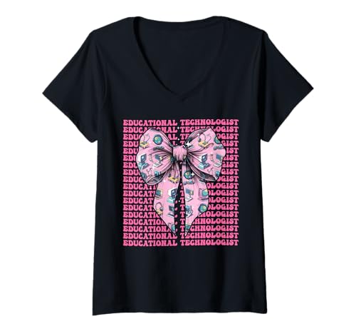 Damen Educational Technologist Tech Girl Kokette Schleife Rosa Band T-Shirt mit V-Ausschnitt Damen Educational Technologist Tech Girl Kokette Schleife Rosa Band T-Shirt mit V-Ausschnitt von Womens Coquette Bow Educational Technologist Gifts