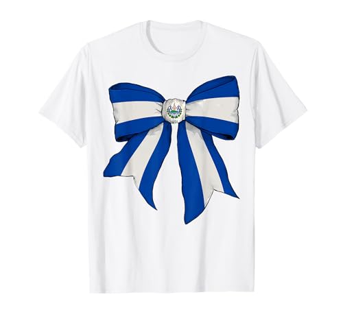 EL Salvador Salvadorianischer Stolz Flagge Mädchen Kokette Schleife Band T-Shirt EL Salvador Salvadorianischer Stolz Flagge Mädchen Kokette Schleife Band T-Shirt von Womens Coquette Bow El Salvador Heritage Gifts