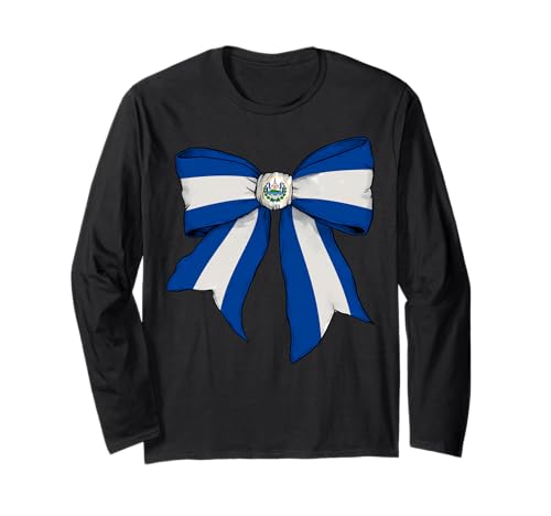 El Salvador Salvadorianischer Stolz Flagge Mädchen Kokette Schleife Band Langarmshirt El Salvador Salvadorianischer Stolz Flagge Mädchen Kokette Schleife Band Langarmshirt von Womens Coquette Bow El Salvador Heritage Gifts