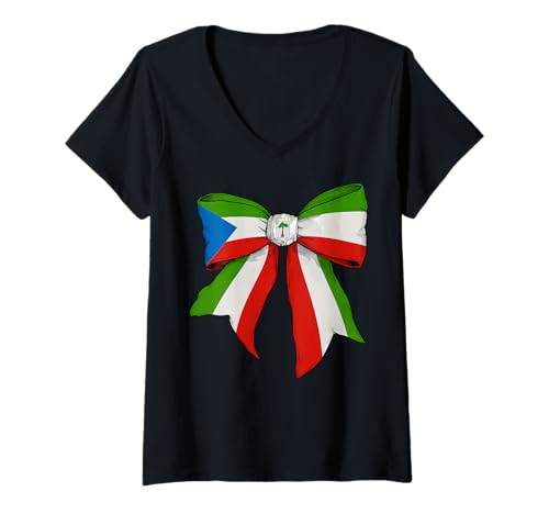 Damen Äquatorialguinea Äquatorialguinea Pride Girl Kokette Bogen T-Shirt mit V-Ausschnitt Damen Äquatorialguinea Äquatorialguinea Pride Girl Kokette Bogen T-Shirt mit V-Ausschnitt von Womens Coquette Bow Equatorial Guinea Gifts
