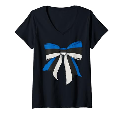 Damen Estland Estland Pride Flag Girl Coquette Bow Ribbon T-Shirt mit V-Ausschnitt Damen Estland Estland Pride Flag Girl Coquette Bow Ribbon T-Shirt mit V-Ausschnitt von Womens Coquette Bow Estonia Heritage Flag Gifts