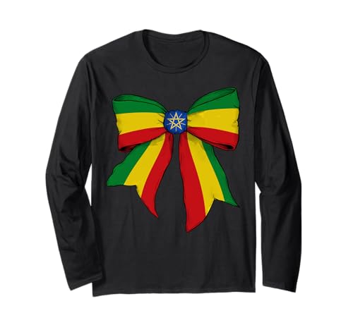 Äthiopien Äthiopien Stolz Flagge Mädchen Kokette Schleife Band Langarmshirt Äthiopien Äthiopien Stolz Flagge Mädchen Kokette Schleife Band Langarmshirt von Womens Coquette Bow Ethiopia Heritage Flag Gifts