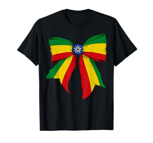 Äthiopien Äthiopien Stolz Flagge Mädchen Kokette Schleife Band T-Shirt Äthiopien Äthiopien Stolz Flagge Mädchen Kokette Schleife Band T-Shirt von Womens Coquette Bow Ethiopia Heritage Flag Gifts