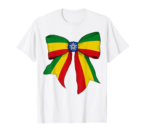 Äthiopien Äthiopien Stolz Flagge Mädchen Kokette Schleife Band T-Shirt von Womens Coquette Bow Ethiopia Heritage Flag Gifts