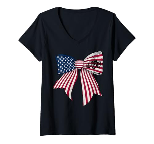 Damen USA-Flagge 4. Juli Bauernhof Traktor Landwirtschaft Patriotisch Amerikanisch T-Shirt mit V-Ausschnitt Damen USA-Flagge 4. Juli Bauernhof Traktor Landwirtschaft Patriotisch Amerikanisch T-Shirt mit V-Ausschnitt von Womens Coquette Bow Farm Tractor American Gifts