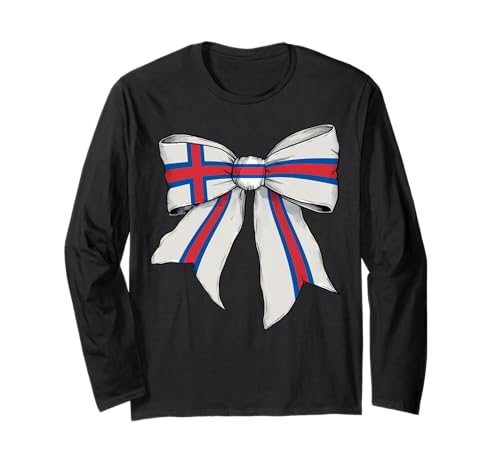 Färöer Inseln Färöer Pride Flagge Mädchen Kokette Schleife Band Langarmshirt von Womens Coquette Bow Faroe Islands Heritage Gifts