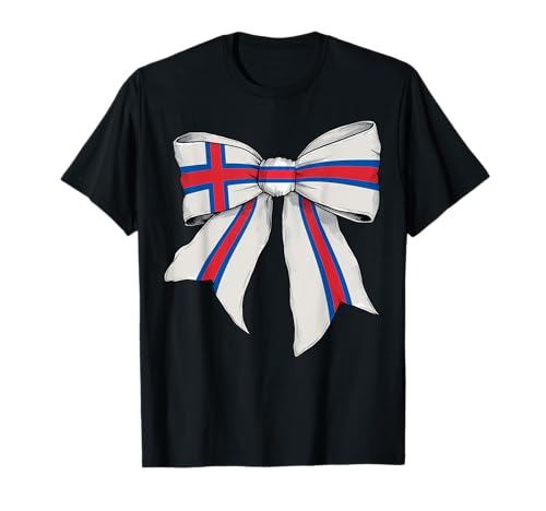 Färöer Inseln Färöer Pride Flagge Mädchen Kokette Schleife Band T-Shirt von Womens Coquette Bow Faroe Islands Heritage Gifts