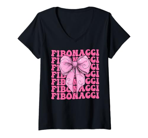 Damen Fibonacci Goldener Schnitt Heilige Geometrie Mädchen Kokette Bogen T-Shirt mit V-Ausschnitt von Womens Coquette Bow Fibonacci Golden Ratio Gifts