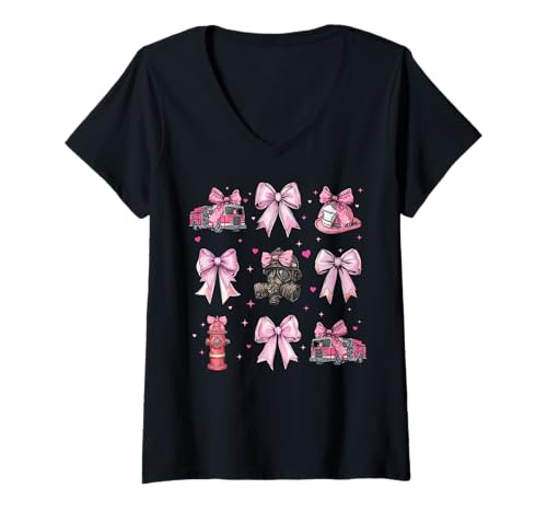 Damen Kokettenschleife für Feuerwehrmänner, für Mädchen, Rosa T-Shirt mit V-Ausschnitt Damen Kokettenschleife für Feuerwehrmänner, für Mädchen, Rosa T-Shirt mit V-Ausschnitt von Womens Coquette Bow Firefighting Firefighter Gifts