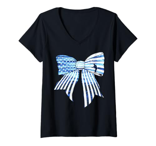 Damen Angeln Fischer Barsch Fisch USA Flagge 4. Juli Camouflage T-Shirt mit V-Ausschnitt von Womens Coquette Bow Fishing Fisherman Gifts