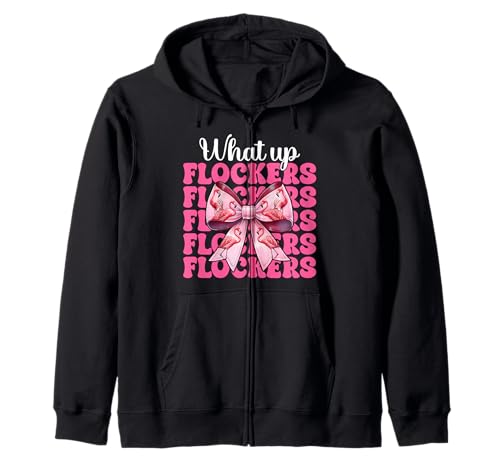 Lustiges Flamingo-Mädchen, rosa Kokette mit Schleife, Motiv „What Up Flocker“ Kapuzenjacke von Womens Coquette Bow Flamingo Animal Flock Gifts