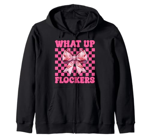 Lustiges Flamingo-Mädchen, rosa Kokette mit Schleife, Motiv „What Up Flocker“ Kapuzenjacke von Womens Coquette Bow Flamingo Animal Flock Gifts