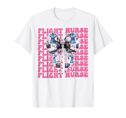 Flug Krankenschwester Krankenpflege Flug Sanitäter Sanitäter Mädchen Kokette T-Shirt von Womens Coquette Bow Flight Nurse Nursing Gifts