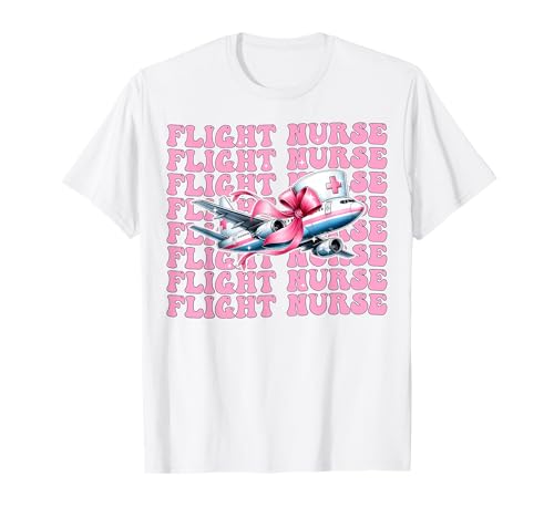 Flug Krankenschwester Krankenpflege Flug Sanitäter Sanitäter Mädchen Kokette T-Shirt von Womens Coquette Bow Flight Nurse Nursing Gifts