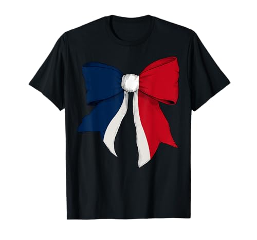 Schleifenband mit französischer Flagge für Mädchen T-Shirt von Womens Coquette Bow France Heritage Flag Gifts