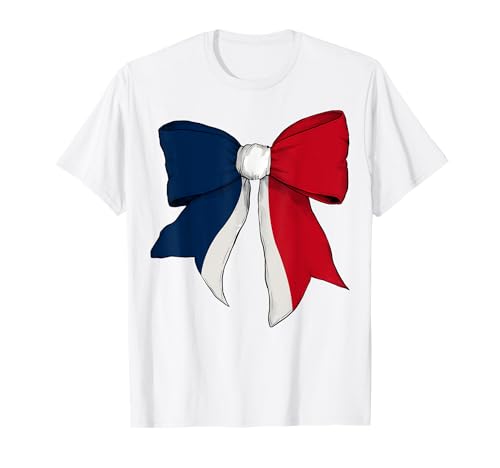 Schleifenband mit französischer Flagge für Mädchen T-Shirt von Womens Coquette Bow France Heritage Flag Gifts