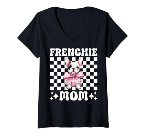 Damen Frenchie Mom Französische Bulldogge Mama Mama Hund Muttertag T-Shirt mit V-Ausschnitt Damen Frenchie Mom Französische Bulldogge Mama Mama Hund Muttertag T-Shirt mit V-Ausschnitt von Womens Coquette Bow French Bulldog Frenchie Gifts