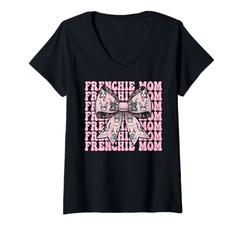 Damen Frenchie Mom Französische Bulldogge Mama Mama Hund Muttertag T-Shirt mit V-Ausschnitt Damen Frenchie Mom Französische Bulldogge Mama Mama Hund Muttertag T-Shirt mit V-Ausschnitt von Womens Coquette Bow French Bulldog Frenchie Gifts