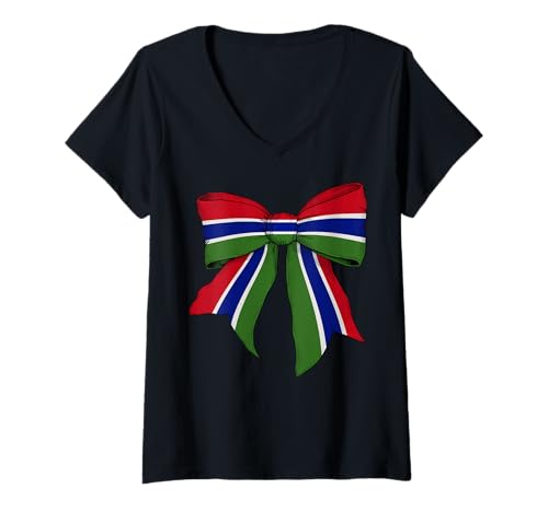 Damen Kokettenschleifenband mit gambischer Flagge für Mädchen T-Shirt mit V-Ausschnitt von Womens Coquette Bow Gambia Heritage Flag Gifts