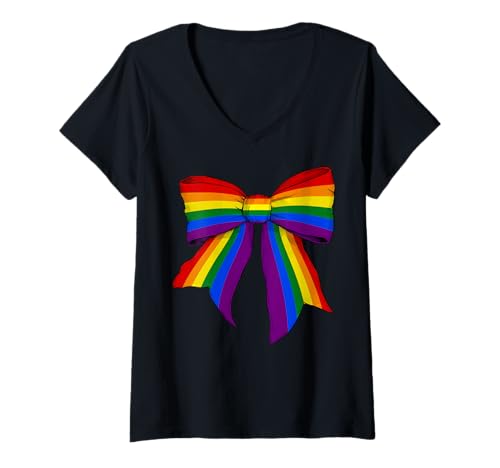 Damen Gay Pride Regenbogen-Flagge LGBTQ Mädchen Kokette Schleife T-Shirt mit V-Ausschnitt Damen Gay Pride Regenbogen-Flagge LGBTQ Mädchen Kokette Schleife T-Shirt mit V-Ausschnitt von Womens Coquette Bow Gay Pride LGBTQ Gifts