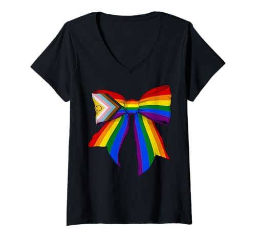 Damen Homosexuell Transgender Intersex Intersexual Pride Regenbogenflagge Mädchen T-Shirt mit V-Ausschnitt Damen Homosexuell Transgender Intersex Intersexual Pride Regenbogenflagge Mädchen T-Shirt mit V-Ausschnitt von Womens Coquette Bow Gay Transgender LGBTQ Gifts