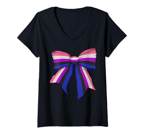 Damen Genderfluid Pride Flag LGBTQ Coquette Bow für Mädchen T-Shirt mit V-Ausschnitt Damen Genderfluid Pride Flag LGBTQ Coquette Bow für Mädchen T-Shirt mit V-Ausschnitt von Womens Coquette Bow Genderfluid Pride LGBTQ Gifts