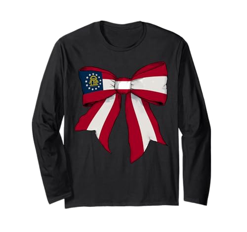 Kokettenschleifenband für Mädchen, Flagge des Bundesstaates Georgia Langarmshirt Kokettenschleifenband für Mädchen, Flagge des Bundesstaates Georgia Langarmshirt von Womens Coquette Bow Georgia Heritage Flag Gifts