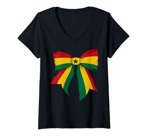 Damen Ghanaische Ghanaische Pride-Flagge, Mädchen, Kokette Schleife T-Shirt mit V-Ausschnitt von Womens Coquette Bow Ghana Heritage Flag Gifts