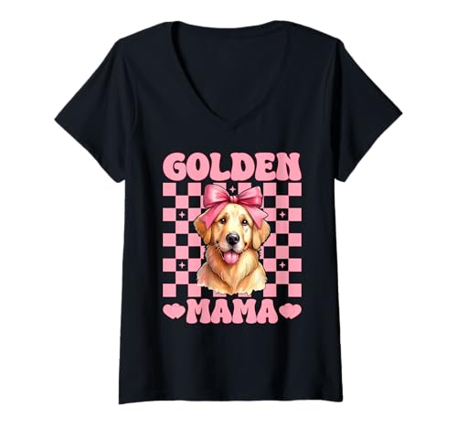 Damen Golden Mama Golden Retriever Mama Hund Muttertag Kokette T-Shirt mit V-Ausschnitt Damen Golden Mama Golden Retriever Mama Hund Muttertag Kokette T-Shirt mit V-Ausschnitt von Womens Coquette Bow Golden Retriever Dog Gifts
