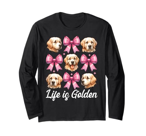 Life is Golden Retriever Hund Mädchen Mama Kokette Schleife Langarmshirt von Womens Coquette Bow Golden Retriever Dog Gifts
