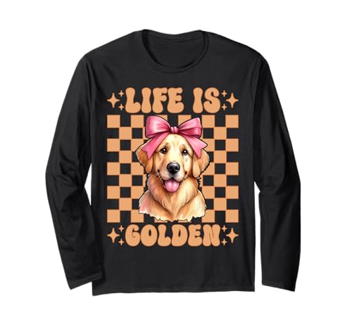 Life is Golden Retriever Hund Mädchen Mama Kokette Schleife Langarmshirt von Womens Coquette Bow Golden Retriever Dog Gifts