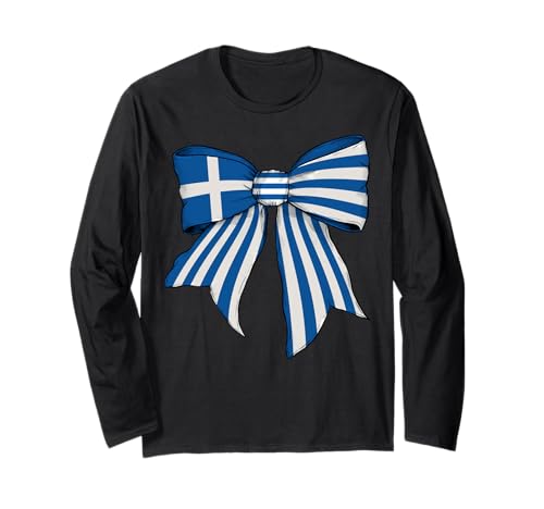 Griechenland Griechische Flagge Mädchen Kokette Schleife Band Langarmshirt Griechenland Griechische Flagge Mädchen Kokette Schleife Band Langarmshirt von Womens Coquette Bow Greece Heritage Flag Gifts