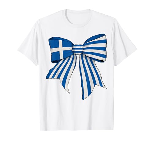 Griechenland Griechische Flagge Mädchen Kokette Schleife Band T-Shirt von Womens Coquette Bow Greece Heritage Flag Gifts