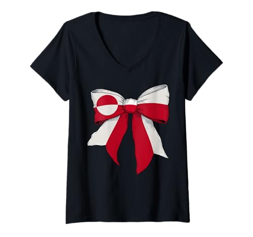 Damen Grönland Grönländer Pride Flagge Mädchen Kokette Schleife Band T-Shirt mit V-Ausschnitt Damen Grönland Grönländer Pride Flagge Mädchen Kokette Schleife Band T-Shirt mit V-Ausschnitt von Womens Coquette Bow Greenland Heritage Flag Gifts