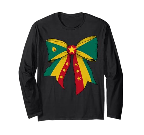 Kokettenschleifenband mit Grenada-Flagge für Mädchen Langarmshirt von Womens Coquette Bow Grenada Heritage Flag Gifts