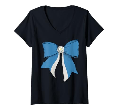 Damen Guatemala Guatemaltekische Stolz Flagge Mädchen Kokette Schleife Band T-Shirt mit V-Ausschnitt Damen Guatemala Guatemaltekische Stolz Flagge Mädchen Kokette Schleife Band T-Shirt mit V-Ausschnitt von Womens Coquette Bow Guatemala Heritage Flag Gifts