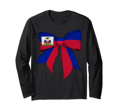 Kokettenschleifenband mit haitianischer Flagge für Mädchen Langarmshirt von Womens Coquette Bow Haiti Heritage Flag Gifts