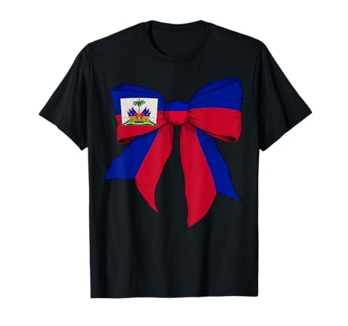 Kokettenschleifenband mit haitianischer Flagge für Mädchen T-Shirt von Womens Coquette Bow Haiti Heritage Flag Gifts