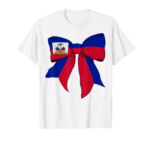 Kokettenschleifenband mit haitianischer Flagge für Mädchen T-Shirt von Womens Coquette Bow Haiti Heritage Flag Gifts