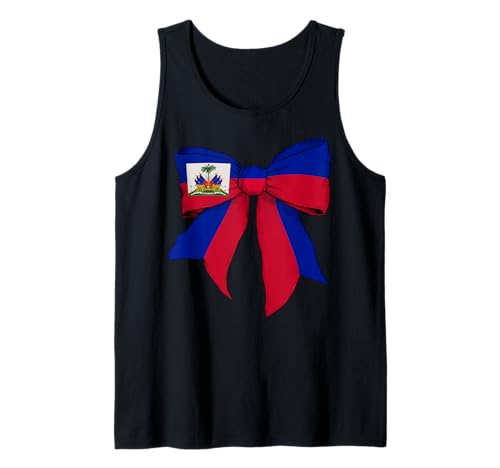 Kokettenschleifenband mit haitianischer Flagge für Mädchen Tank Top von Womens Coquette Bow Haiti Heritage Flag Gifts