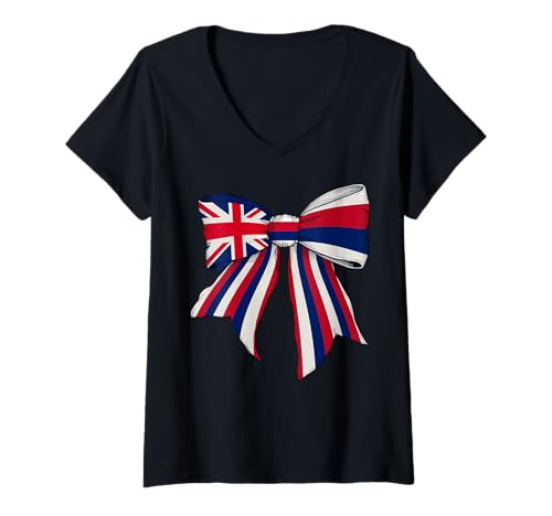 Damen Kokettenschleifenband mit Hawaii-Flagge für Mädchen T-Shirt mit V-Ausschnitt von Womens Coquette Bow Hawaii Heritage Flag Gifts