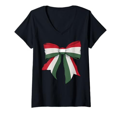 Damen Schleifenband mit ungarischer Flagge für Mädchen T-Shirt mit V-Ausschnitt Damen Schleifenband mit ungarischer Flagge für Mädchen T-Shirt mit V-Ausschnitt von Womens Coquette Bow Hungary Heritage Flag Gifts