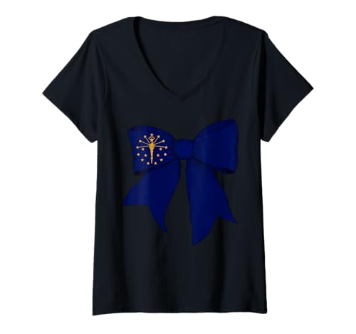 Damen Kokettenschleifenband mit Flagge des Bundesstaates Indiana für Mädchen T-Shirt mit V-Ausschnitt Damen Kokettenschleifenband mit Flagge des Bundesstaates Indiana für Mädchen T-Shirt mit V-Ausschnitt von Womens Coquette Bow Indiana Heritage Flag Gifts
