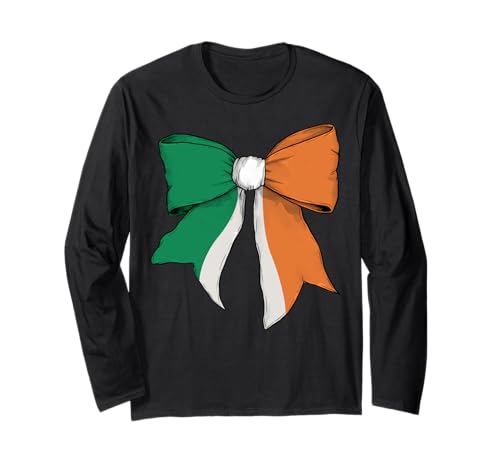 Irland Irische Flagge Mädchen Kokette Schleife Band Langarmshirt Irland Irische Flagge Mädchen Kokette Schleife Band Langarmshirt von Womens Coquette Bow Ireland Heritage Flag Gifts