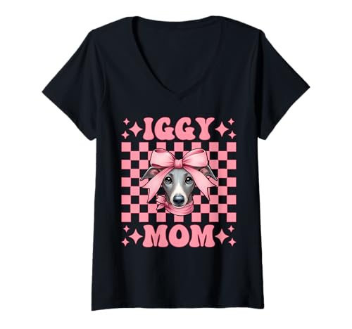 Damen Iggy Mom Italienischer Windhund Mama Hund Muttertag T-Shirt mit V-Ausschnitt Damen Iggy Mom Italienischer Windhund Mama Hund Muttertag T-Shirt mit V-Ausschnitt von Womens Coquette Bow Italian Greyhound Dog Gifts