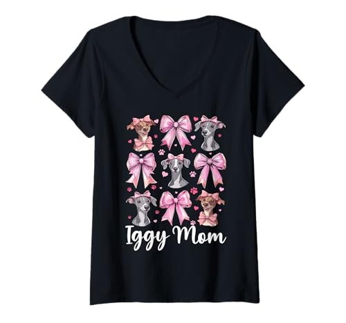 Damen Iggy Mom Italienischer Windhund Mama Hund Muttertag T-Shirt mit V-Ausschnitt Damen Iggy Mom Italienischer Windhund Mama Hund Muttertag T-Shirt mit V-Ausschnitt von Womens Coquette Bow Italian Greyhound Dog Gifts