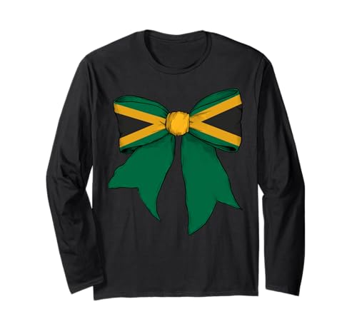Jamaika Jamaika Pride Flag Girl Coquette Bow Ribbon Langarmshirt von Womens Coquette Bow Jamaica Heritage Flag Gifts