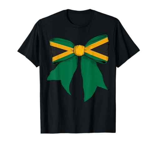 Jamaika Jamaika Pride Flag Girl Coquette Bow Ribbon T-Shirt von Womens Coquette Bow Jamaica Heritage Flag Gifts