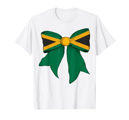 Jamaika Jamaika Pride Flag Girl Coquette Bow Ribbon T-Shirt von Womens Coquette Bow Jamaica Heritage Flag Gifts